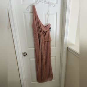 Glamour one-shoulder shimmery formal dress.